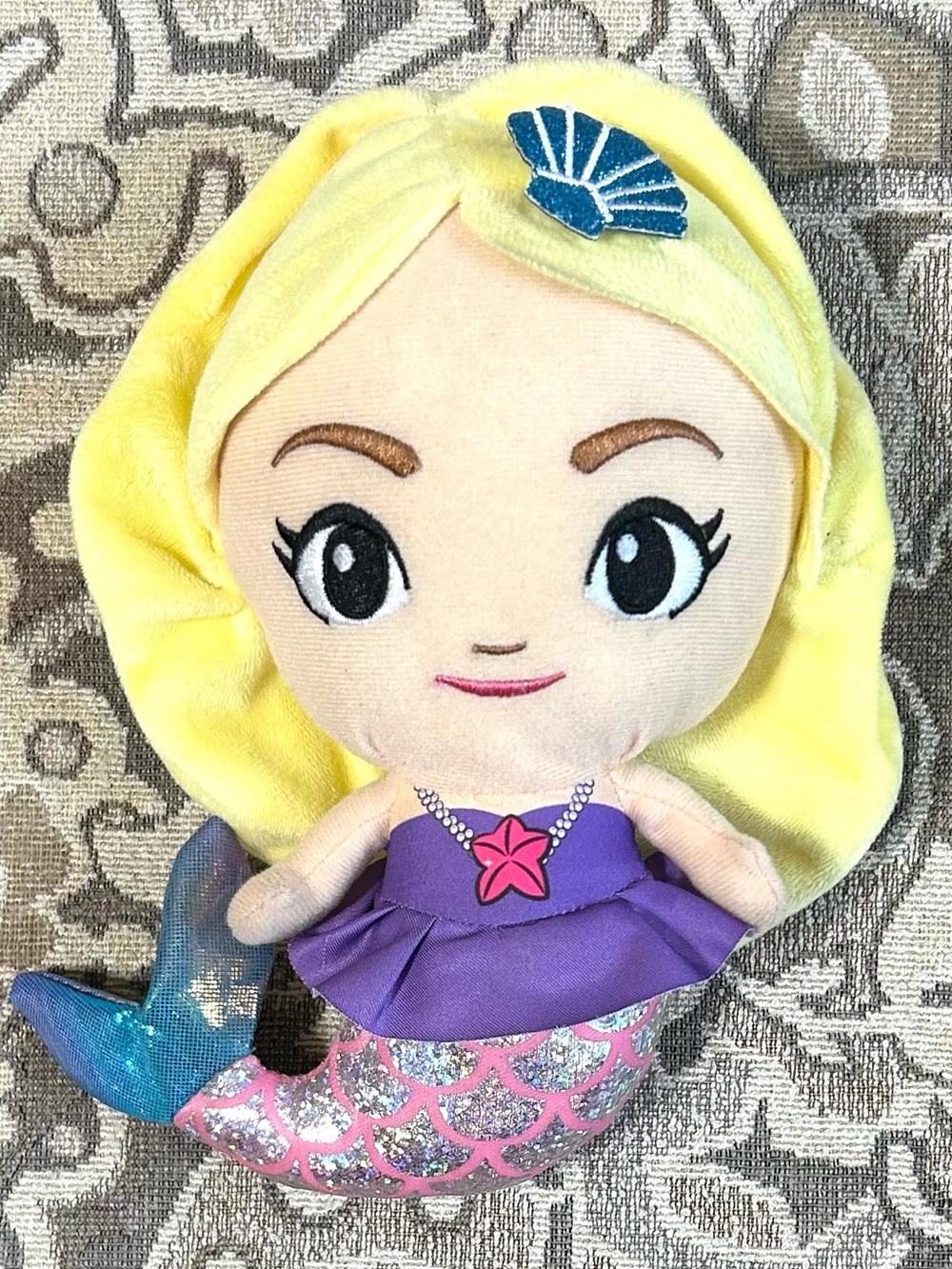 4/$20 Barbie Mermaid Chibi Plush Toy Doll - Blonde Hair, Pink & Silver Tail